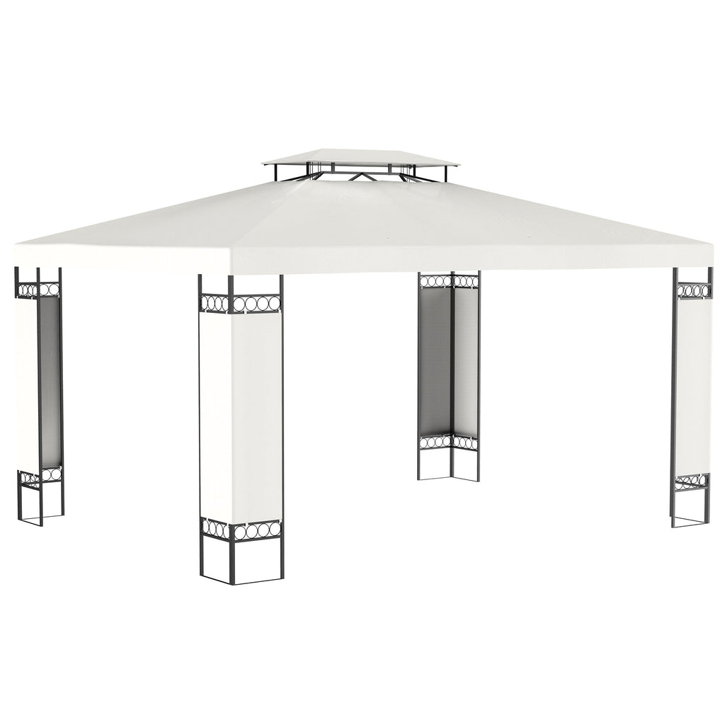 10' x 13' Outdoor Gazebo with Double Roof and Screen Panels, White