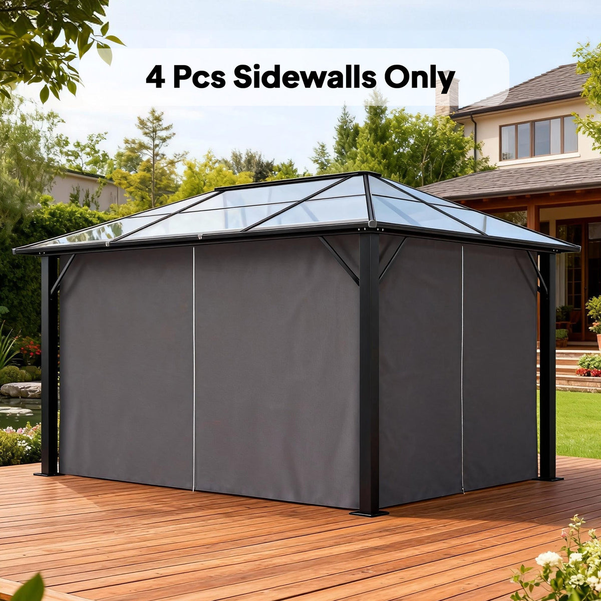 10' x 13' Gazebo Sidewall Set with 4 Panels and Hooks, Light Grey