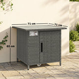 14.5 KW Rattan Gas Fire Pit Table with Cover, Wind Guard & Lid, Dark Grey