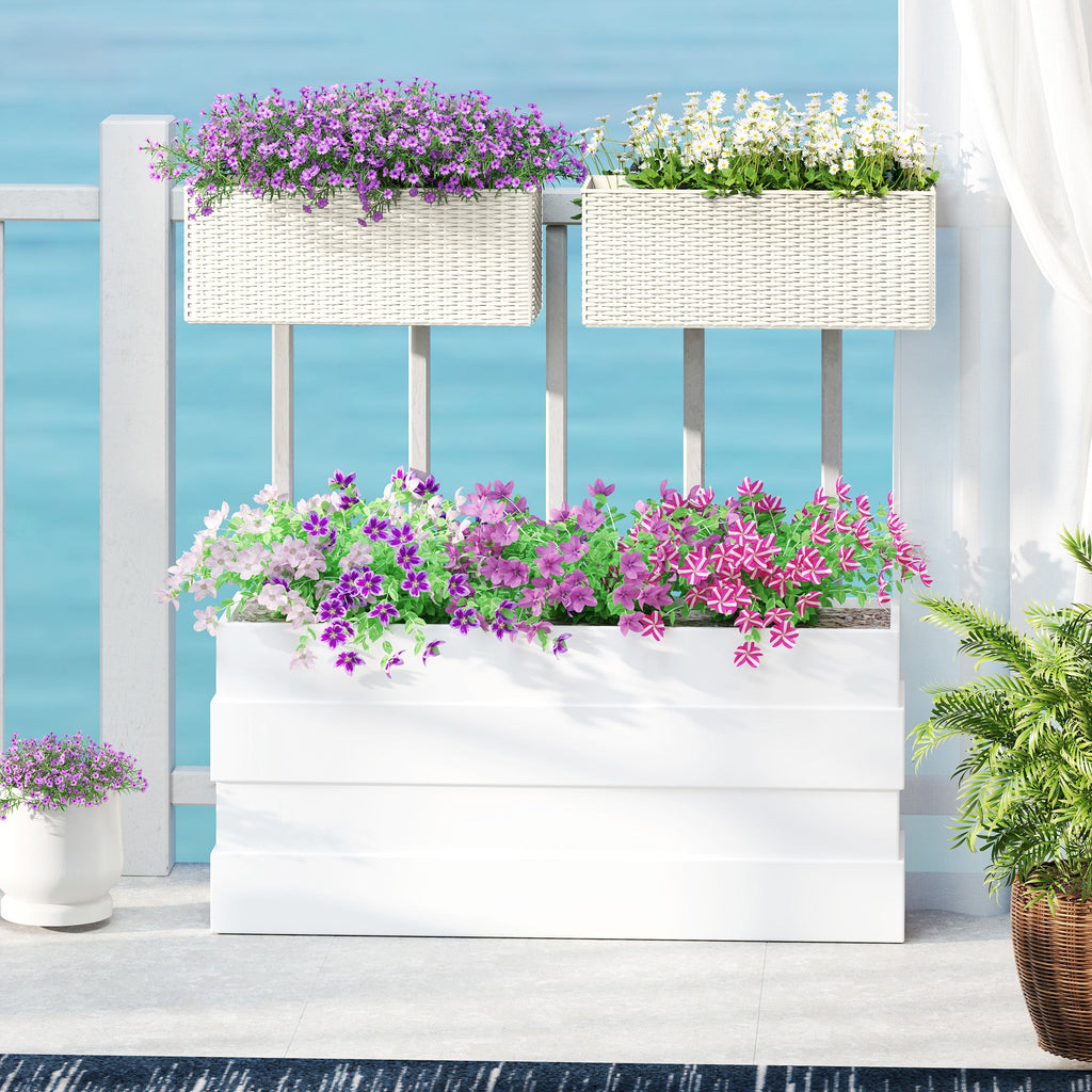 2 Pack 20" Railing Planter Boxes with Hooks and Drainage, White