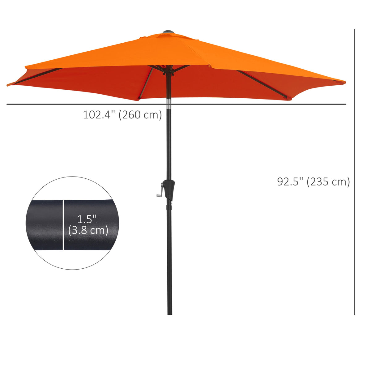 8.5ft Patio Umbrella with Crank Handle and Tilt, Orange