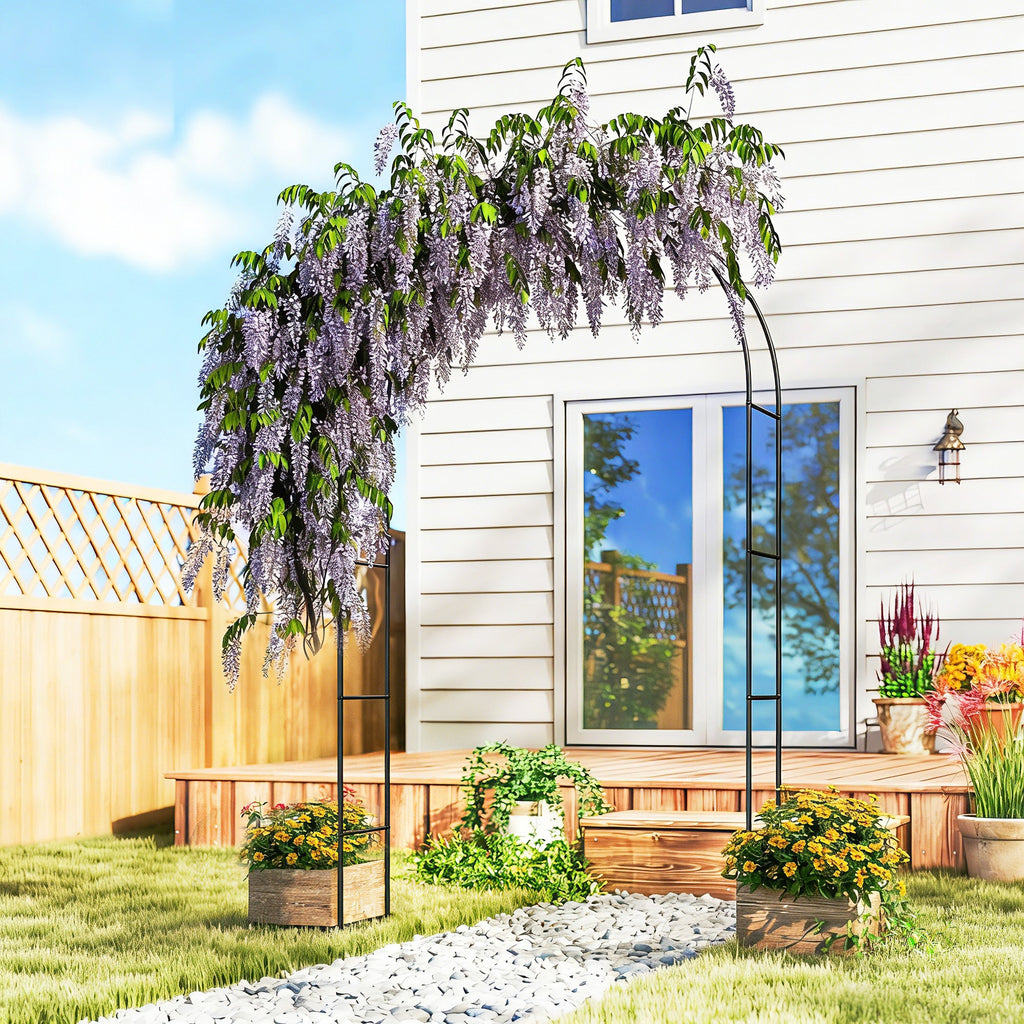 8 ft Steel Garden Arch Trellis with Base, Black