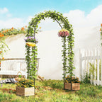 8 ft Steel Garden Arch Trellis with Base, Black