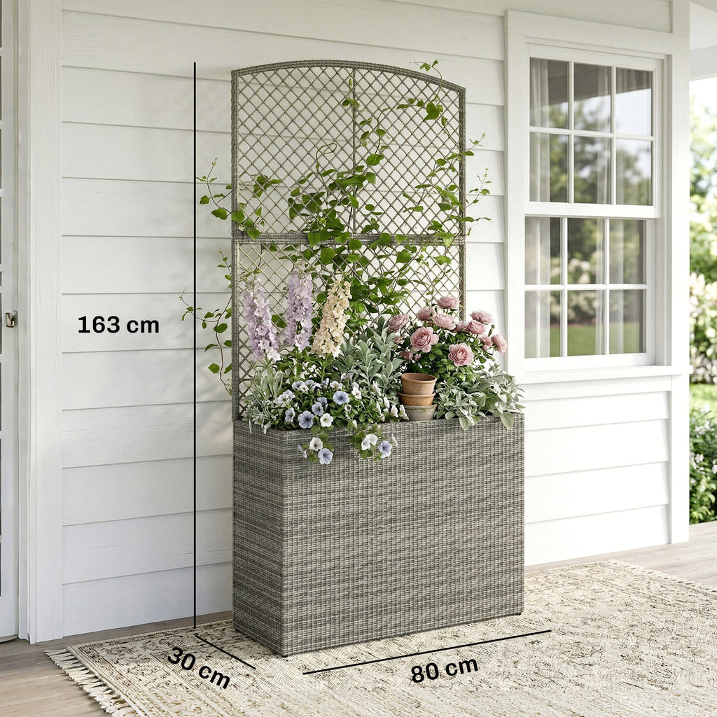 Rattan Planter with Trellis for Climbing Plants, 80 x 30 x 163 cm, Dark Grey