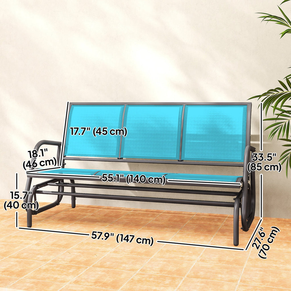 3-Seat Outdoor Glider Bench with Mesh Seat and Steel Frame, Blue
