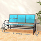 3-Seat Outdoor Glider Bench with Mesh Seat and Steel Frame, Blue