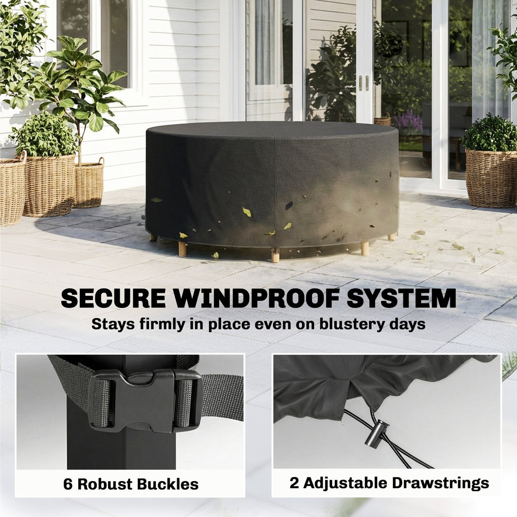 Round Garden Furniture Cover, 420D Oxford, 214 x 70 cm, Black