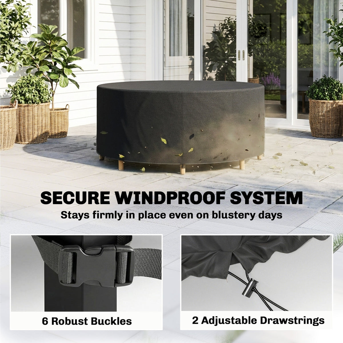 Round Garden Furniture Cover, 420D Oxford, 214 x 70 cm, Black