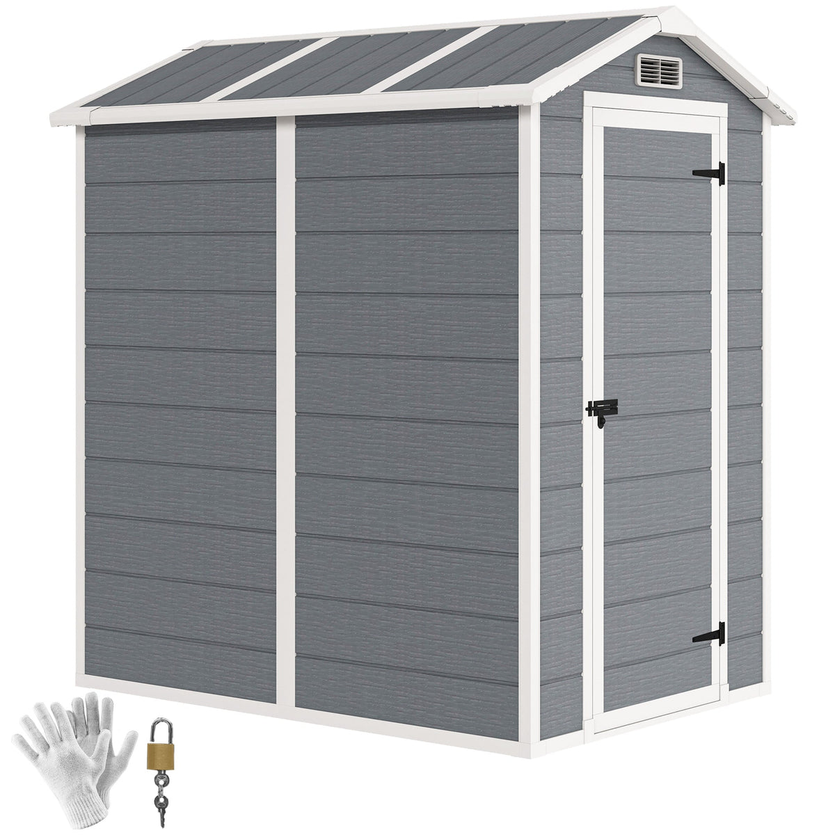 6' x 4' Outdoor Storage Shed with Floor and Lockable Door, Gray