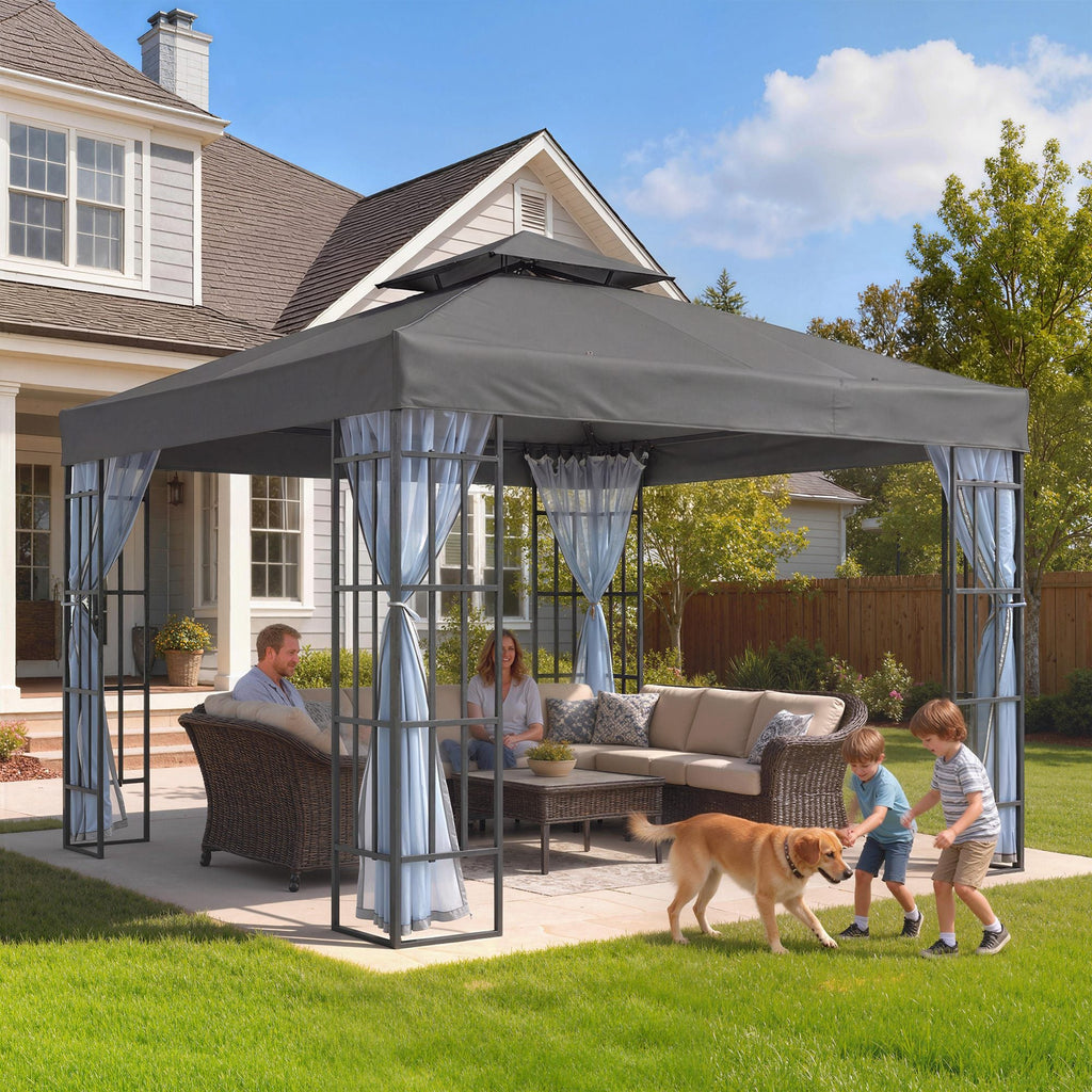 10' x 10' Soft Top Gazebo with Mosquito Netting, Dark Grey