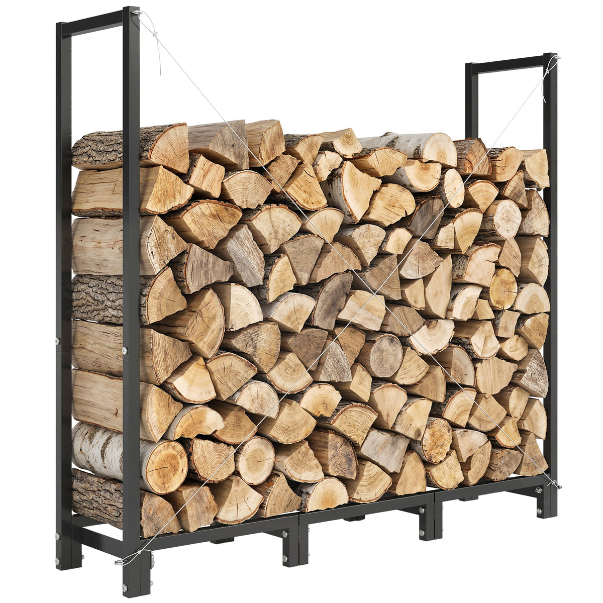 4 ft Firewood Rack with Customizable Width & Height, Cable Reinforcement, 616 lb Capacity, Black