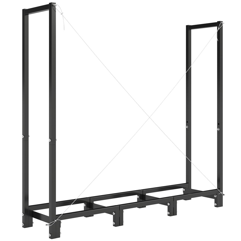 4 ft Firewood Rack with Customizable Width & Height, Cable Reinforcement, 616 lb Capacity, Black