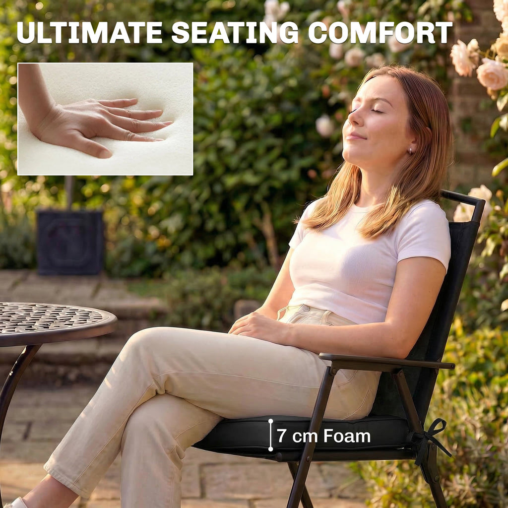 Set of 2 Outdoor Chair Seat Cushions, 40 x 40 cm, Black