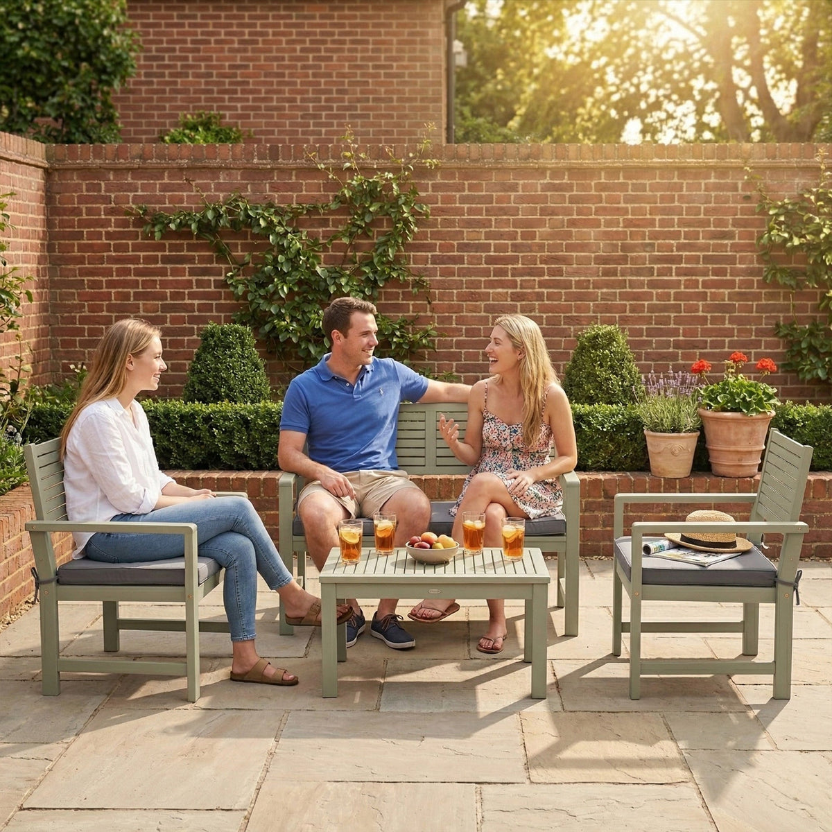 4-Seater Acacia Garden Set with Loveseat, 2 Chairs & Wood Table, Light Grey