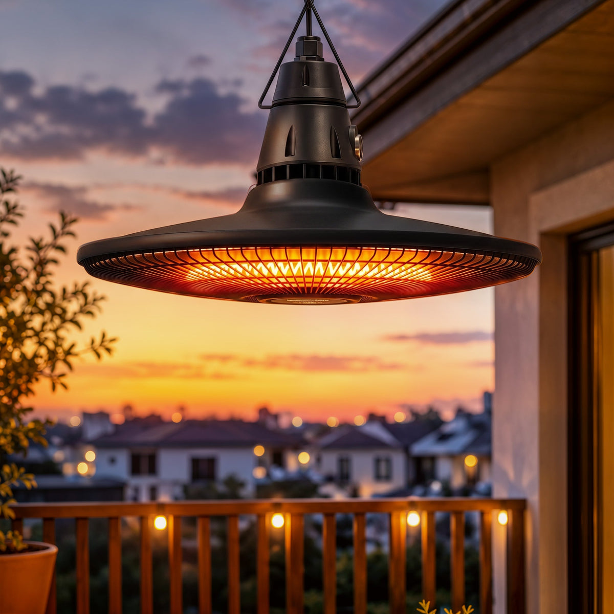 1500W Hanging Infrared Patio Heater with Carbon Fiber Tube, Remote & LED, Black