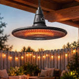 1500W Hanging Infrared Patio Heater with Carbon Fiber Tube, Remote & LED, Black