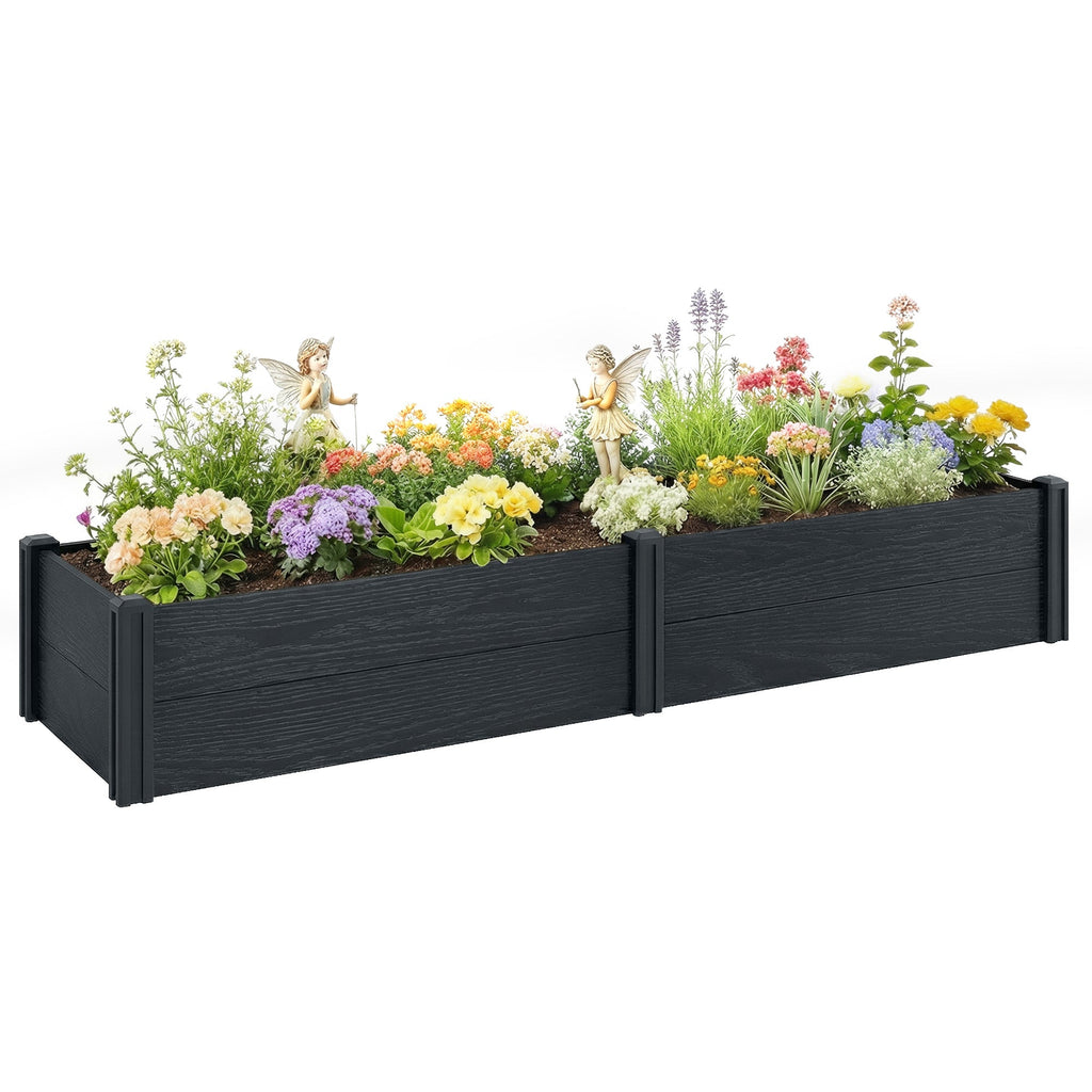 6.5 x 2 x 1ft Vinyl Raised Garden Bed with Divider, Grey Wood Effect