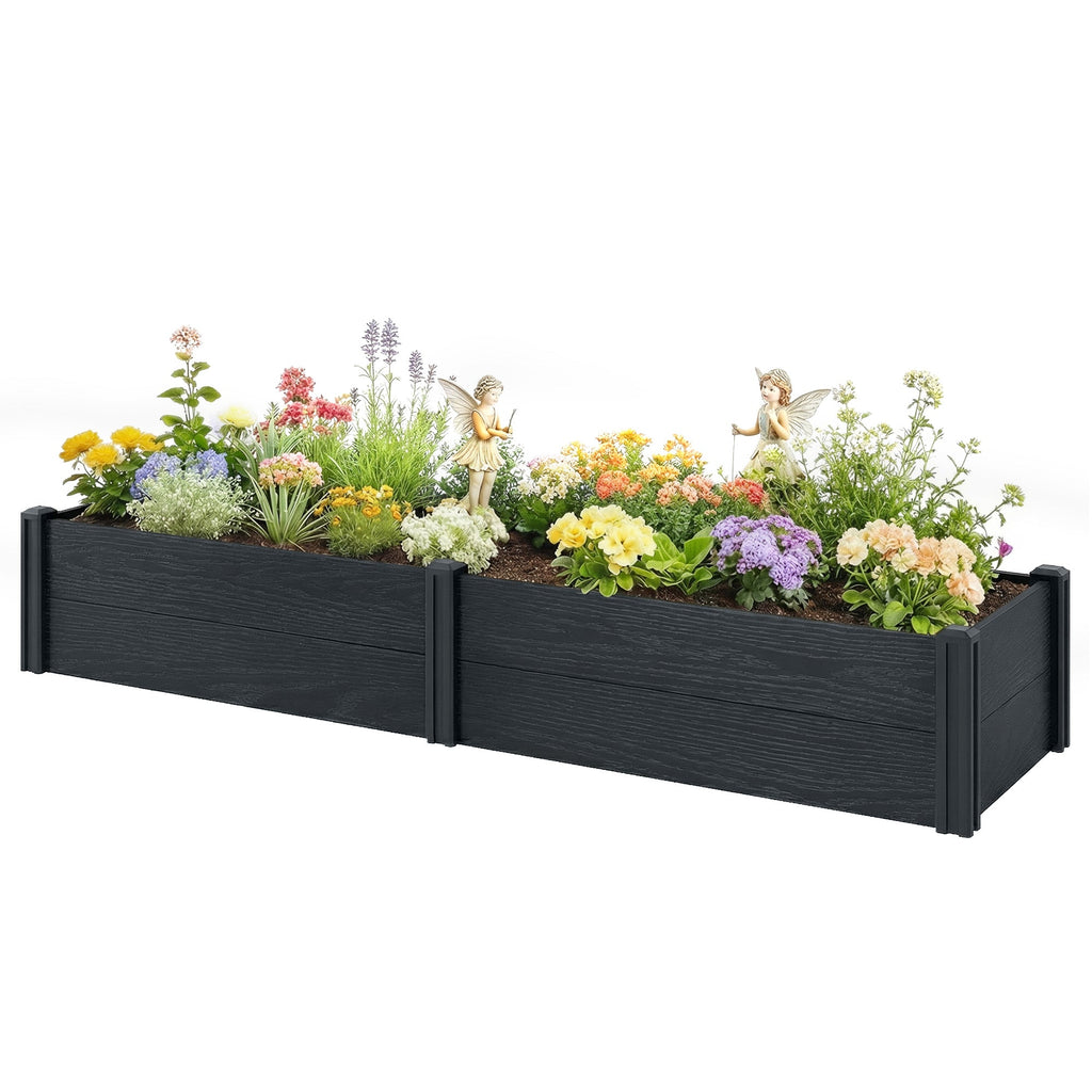 6.5 x 2 x 1ft Vinyl Raised Garden Bed with Divider, Grey Wood Effect
