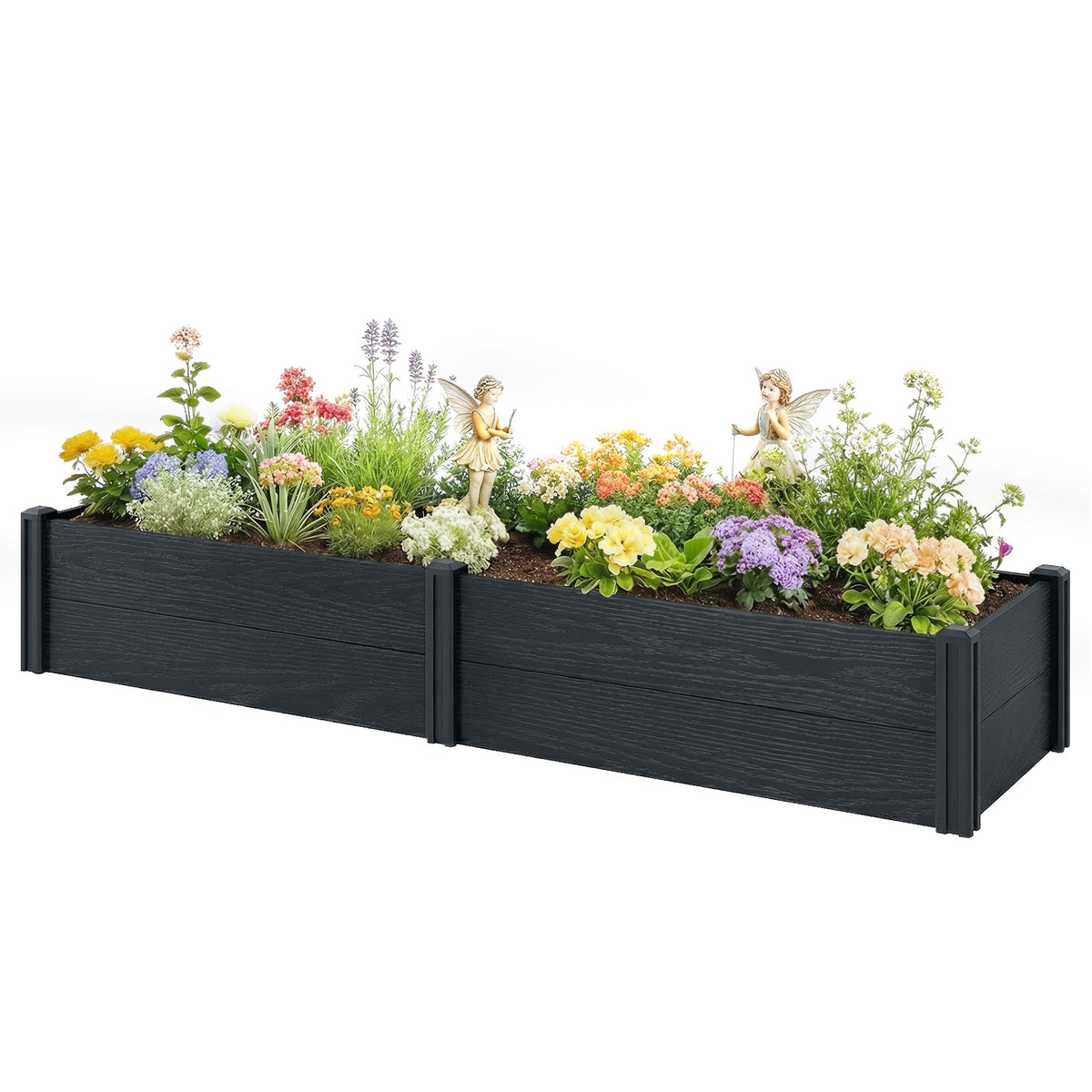 6.5 x 2 x 1ft Vinyl Raised Garden Bed with Divider, Grey Wood Effect