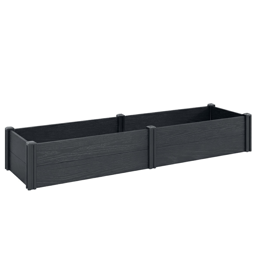 6.5 x 2 x 1ft Vinyl Raised Garden Bed with Divider, Grey Wood Effect