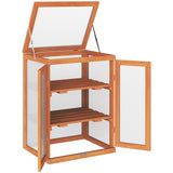 Wooden 2 Tier Cold Frame Greenhouse with Polycarbonate Panels, Orange