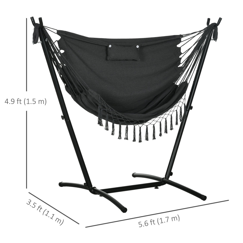 Patio Hammock Chair with Stand, Headrest and Side Pocket, Dark Grey