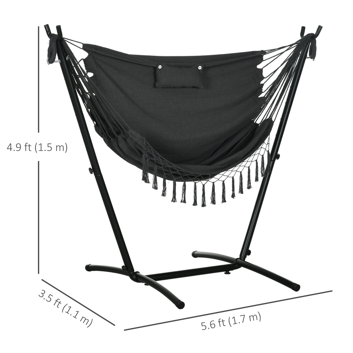 Patio Hammock Chair with Stand, Headrest and Side Pocket, Dark Grey