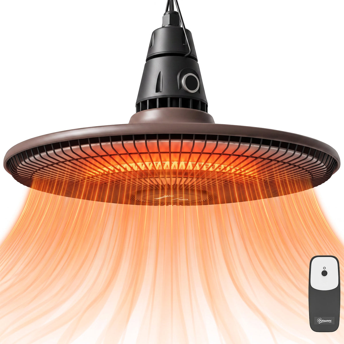 1500W IP65 Electric Patio Heater with Infrared Carbon Tube, LED & Remote, Brown
