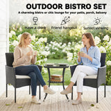 3-Piece PE Wicker Bistro Set with 2-Tier Glass Table and Cushions, Cream White