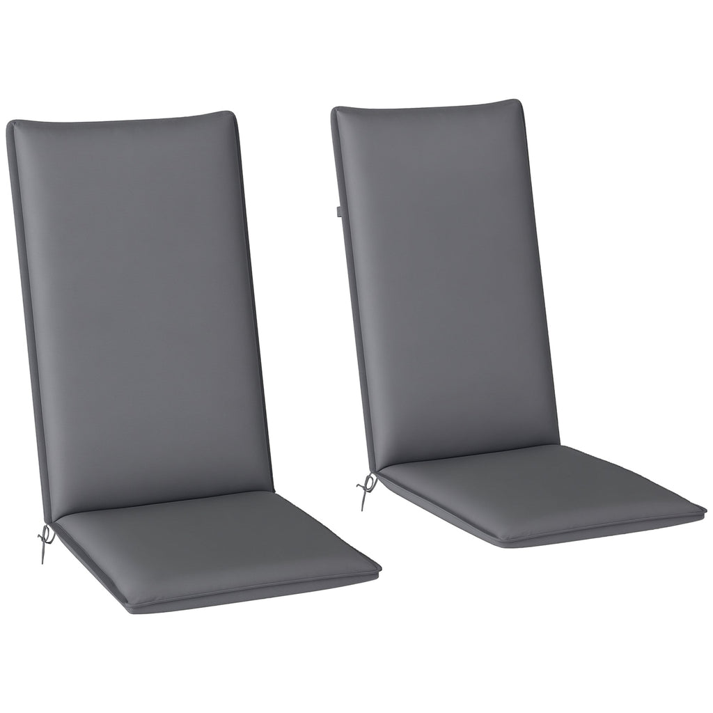 Set of 2 High Back Patio Chair Cushions with Ties, Dark Grey