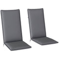 Set of 2 High Back Patio Chair Cushions with Ties, Dark Grey