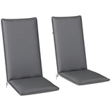 Set of 2 High Back Patio Chair Cushions with Ties, Dark Grey