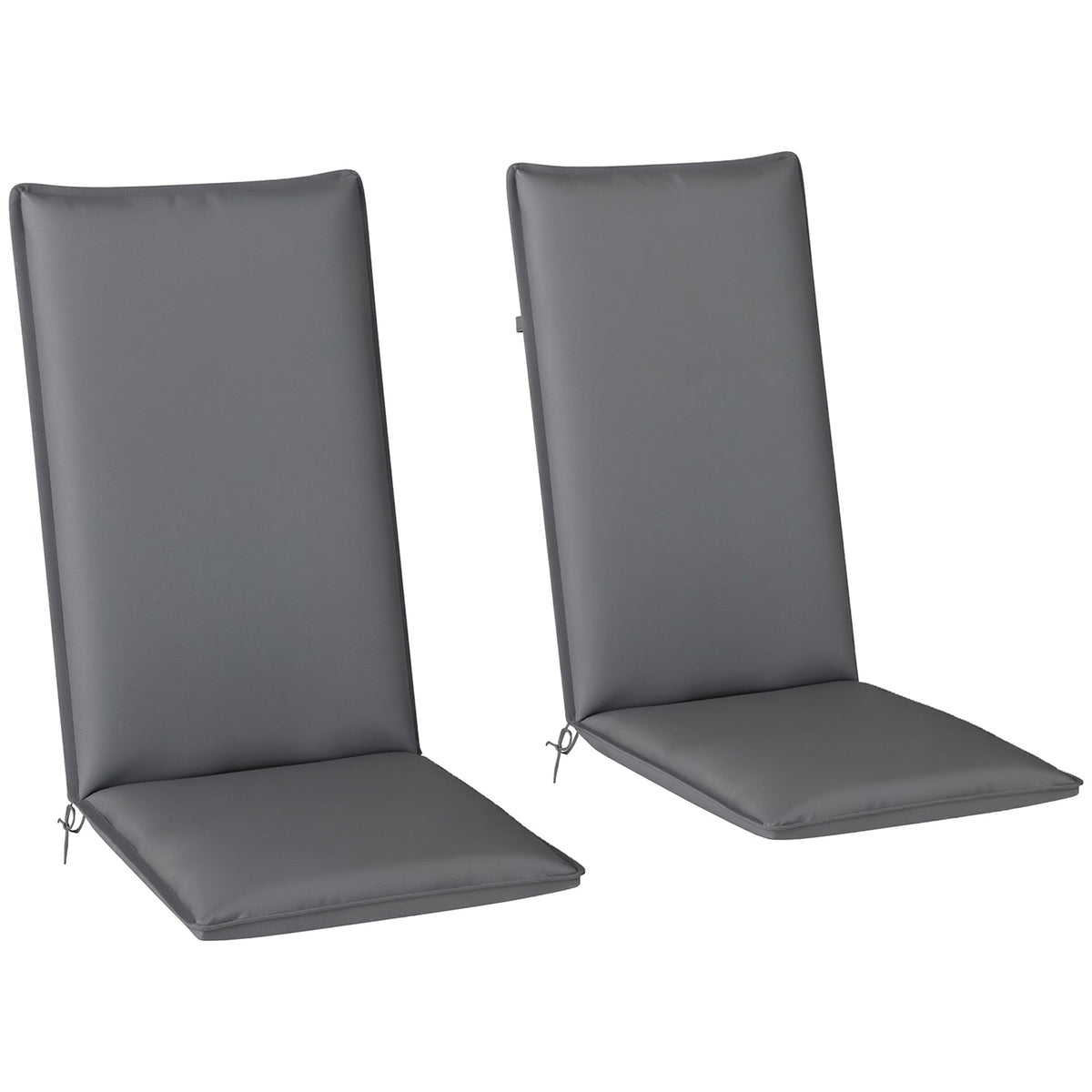 Set of 2 High Back Patio Chair Cushions with Ties, Dark Grey