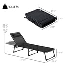 2-Piece Folding Chaise Lounge Set for Poolside or Beach, Black