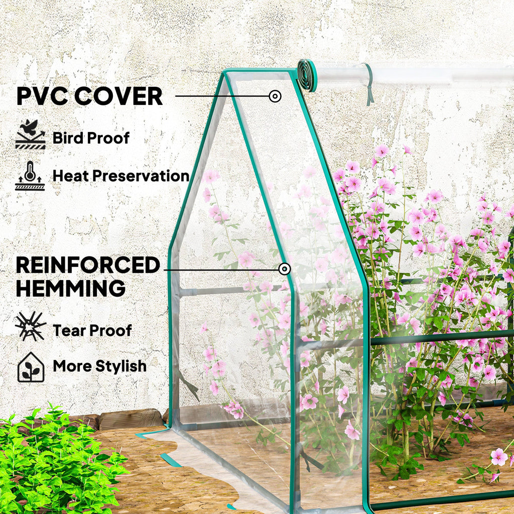 Mini Greenhouse with Zippered Doors & Roll-up Windows,