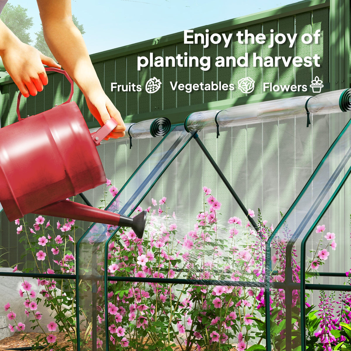 Mini Greenhouse with Zippered Doors & Roll-up Windows,