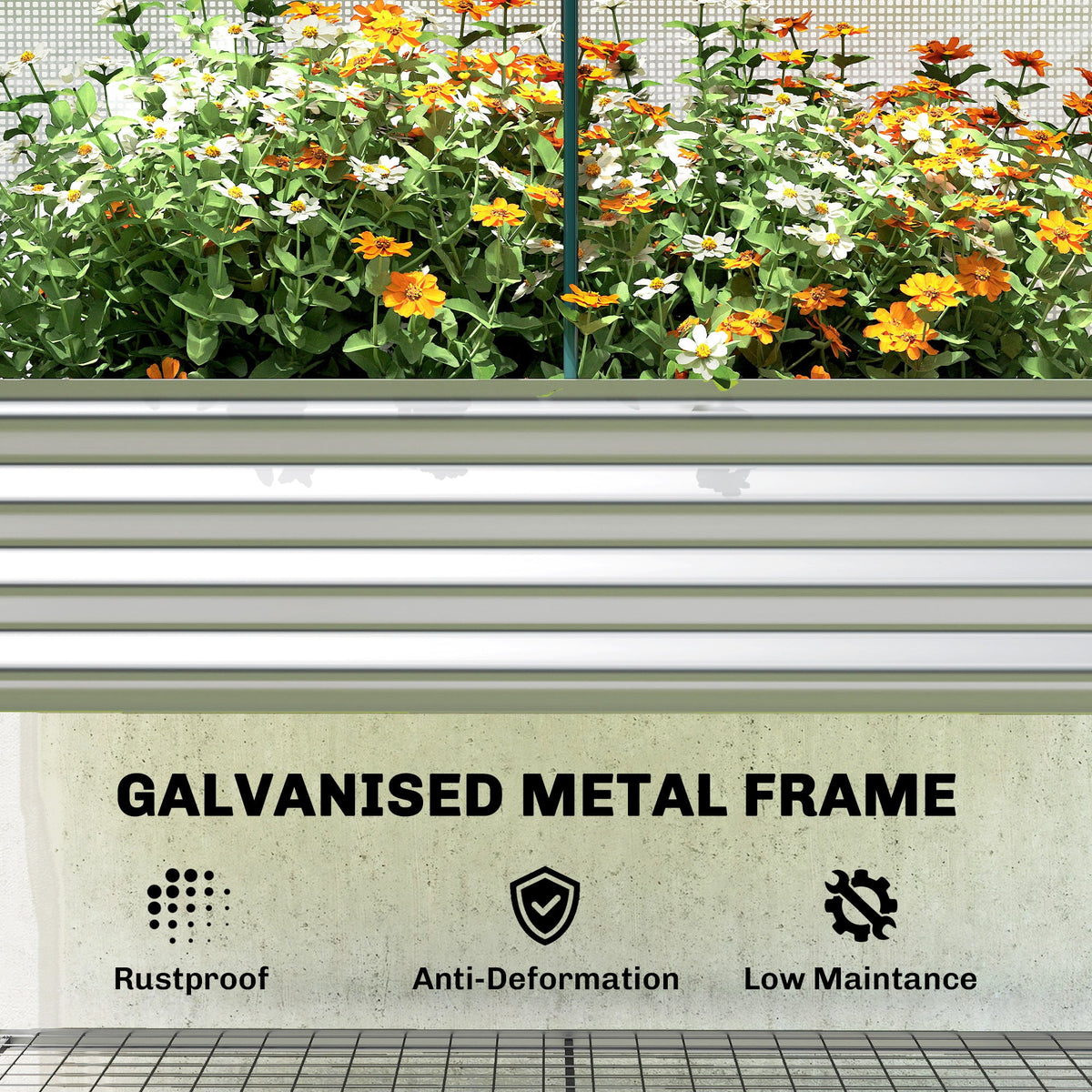 Galvanized Raised Garden Bed with Greenhouse Cover, Silver