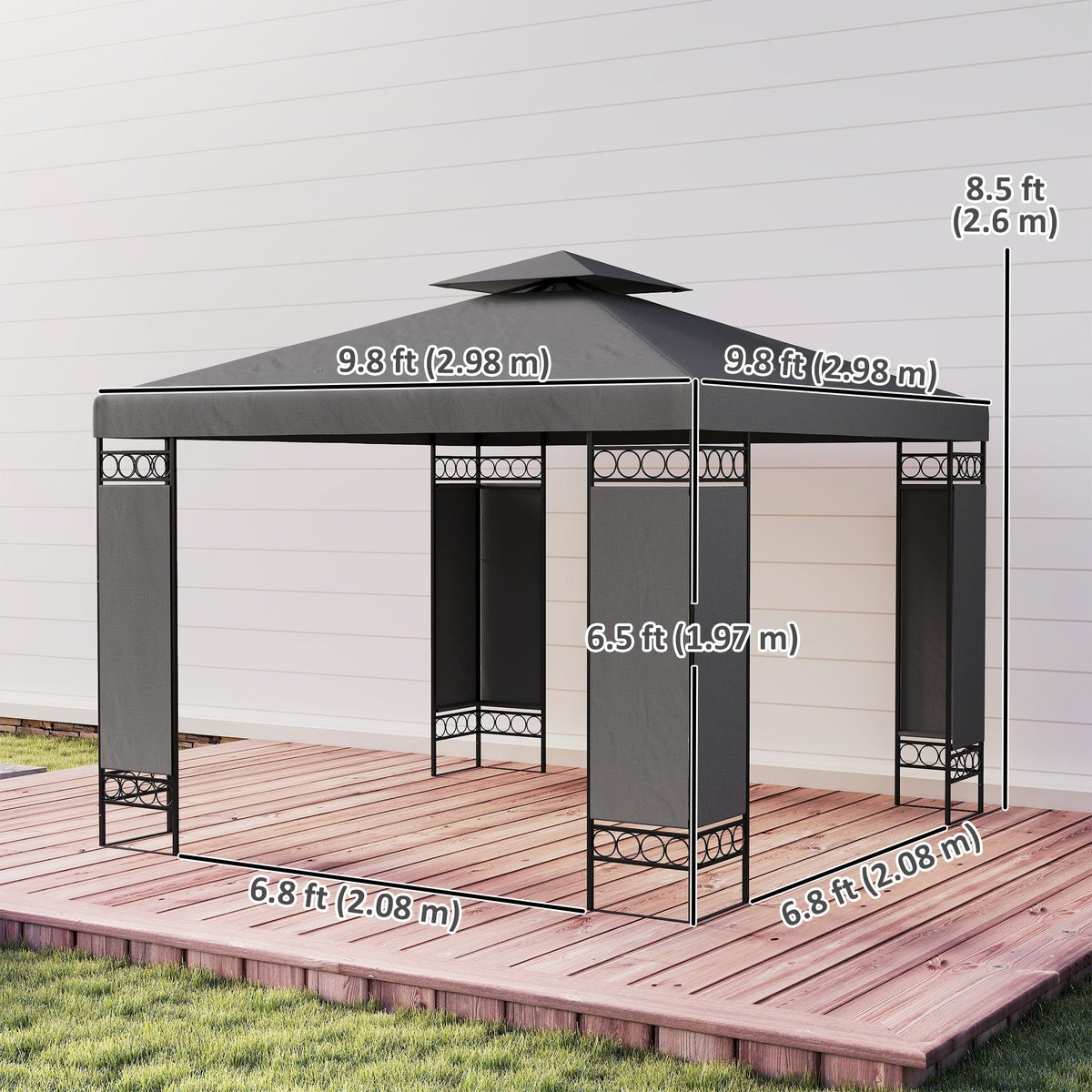10 x 10 ft Canopy Gazebo with Double Roof and Mesh Screen Panels, Dark Grey