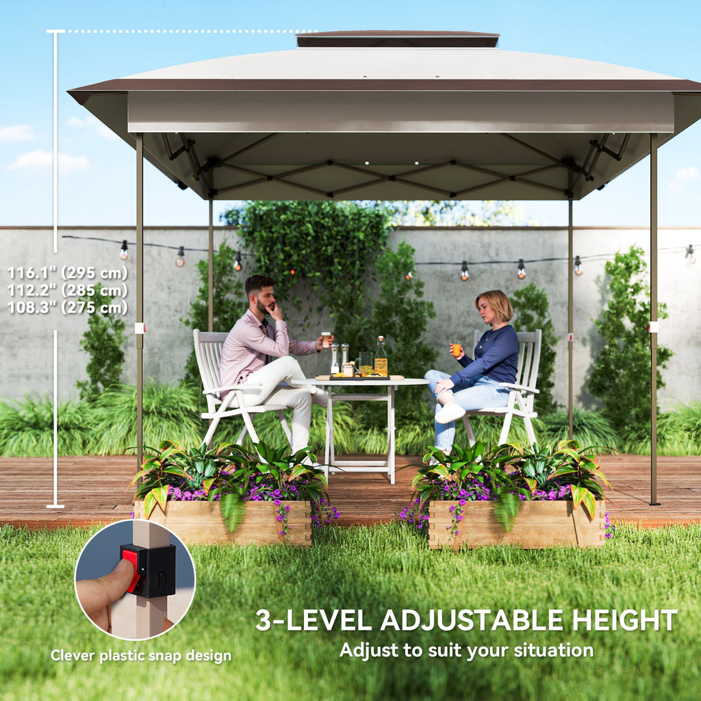 12' x 12' Pop-Up Canopy with Mesh Sidewalls, Adjustable Height, Beige Dark Brown