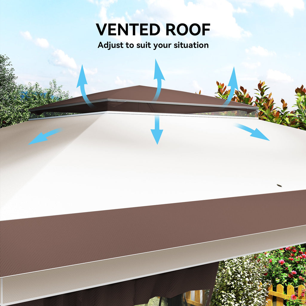 12' x 12' Pop-Up Canopy with Mesh Sidewalls, Adjustable Height, Beige Dark Brown