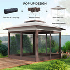 12' x 12' Pop-Up Canopy with Mesh Sidewalls, Adjustable Height, Beige Dark Brown