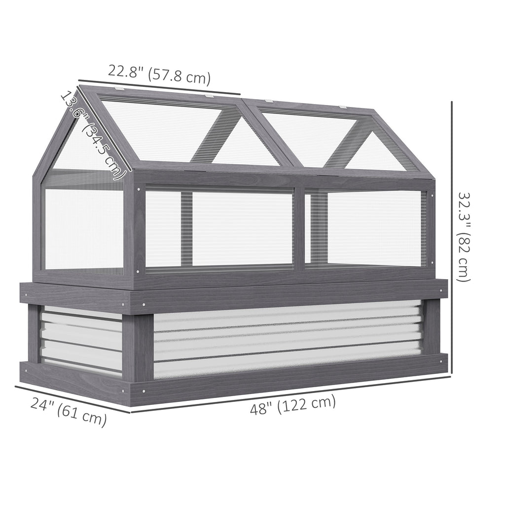 NookGrow 48" x 24" x 32" Wooden Cold Frame Greenhouse, Grey