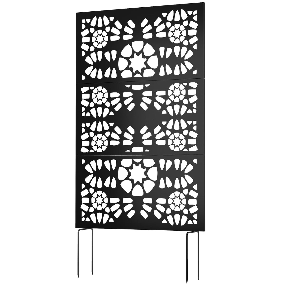 72" x 38" Metal Outdoor Privacy Screen, Symmetrical Pattern, Black