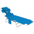 Folding Lounge Chair with Face Hole, Side Pocket and Strap, Blue