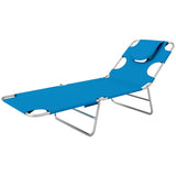 Folding Lounge Chair with Face Hole, Side Pocket and Strap, Blue