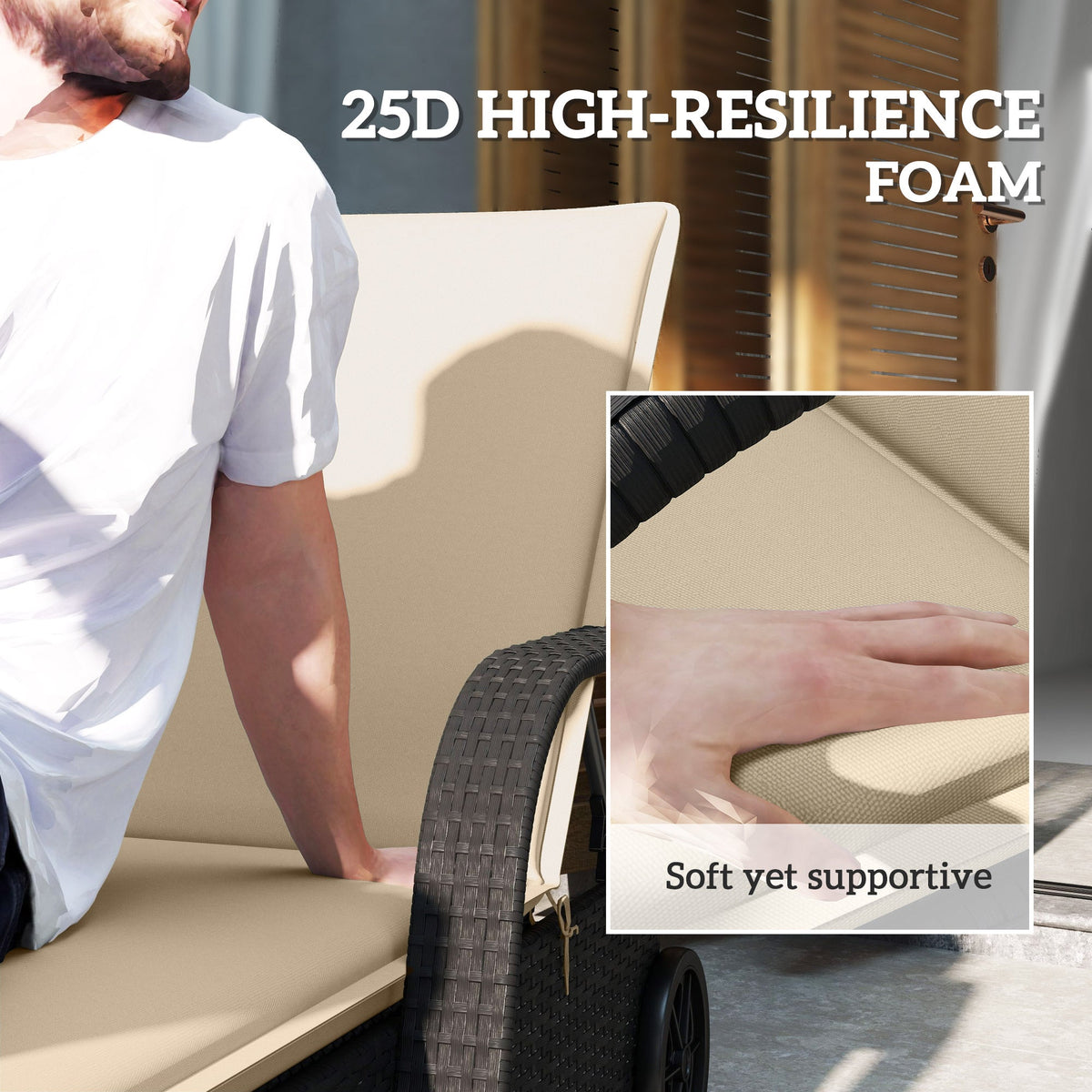 2-Piece Outdoor Lounge Chair Cushions, 76" x 23", Beige