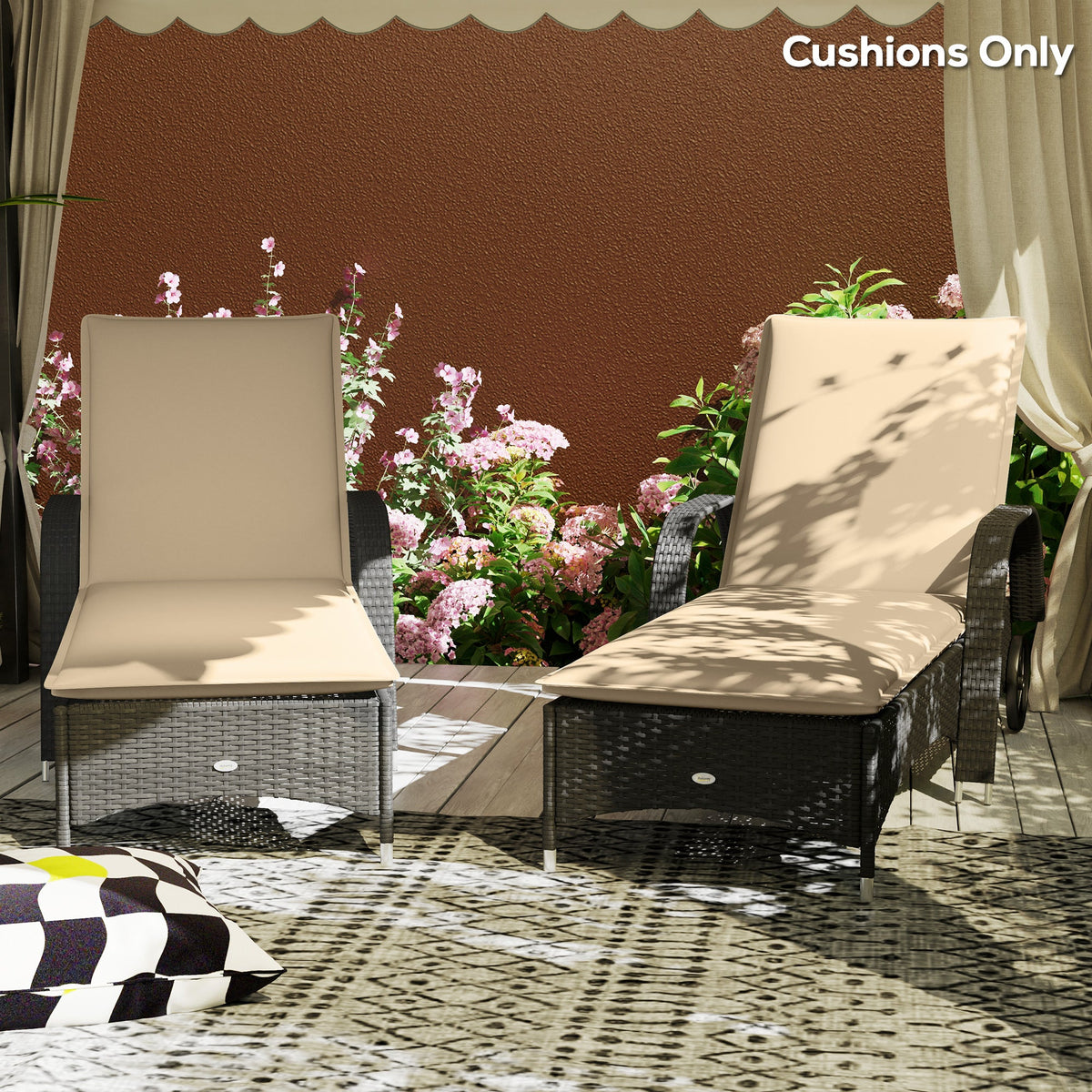 2-Piece Outdoor Lounge Chair Cushions, 76" x 23", Beige