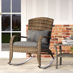 Wicker Adirondack Rocking Chair with Cushion and Pillow, Grey/Mixed Yellow
