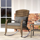 Wicker Adirondack Rocking Chair with Cushion and Pillow, Grey/Mixed Yellow