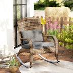 Wicker Adirondack Rocking Chair with Cushion and Pillow, Grey/Mixed Yellow